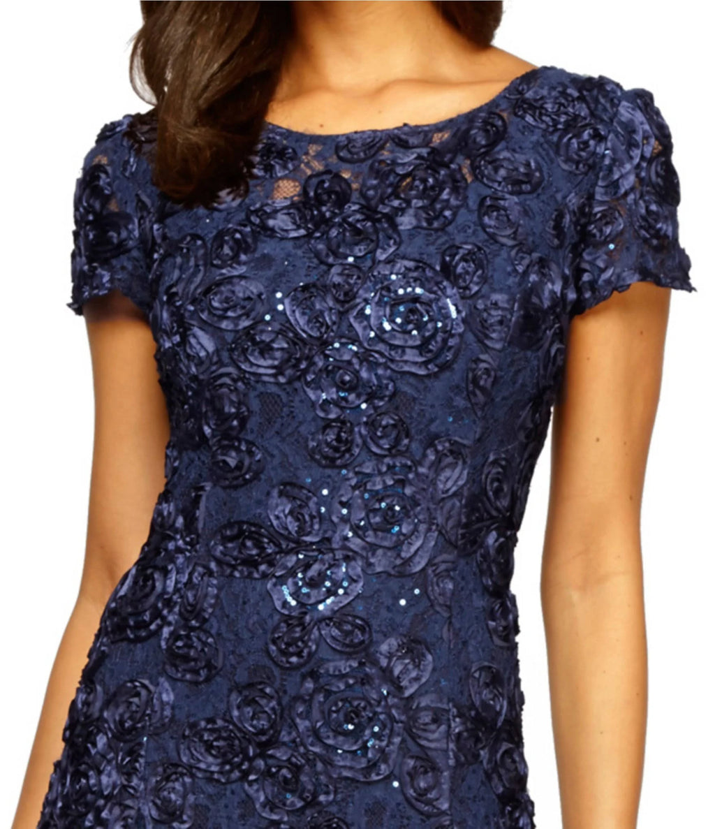 Petite Sequined-Lace Rosette-Rose Gown K7448