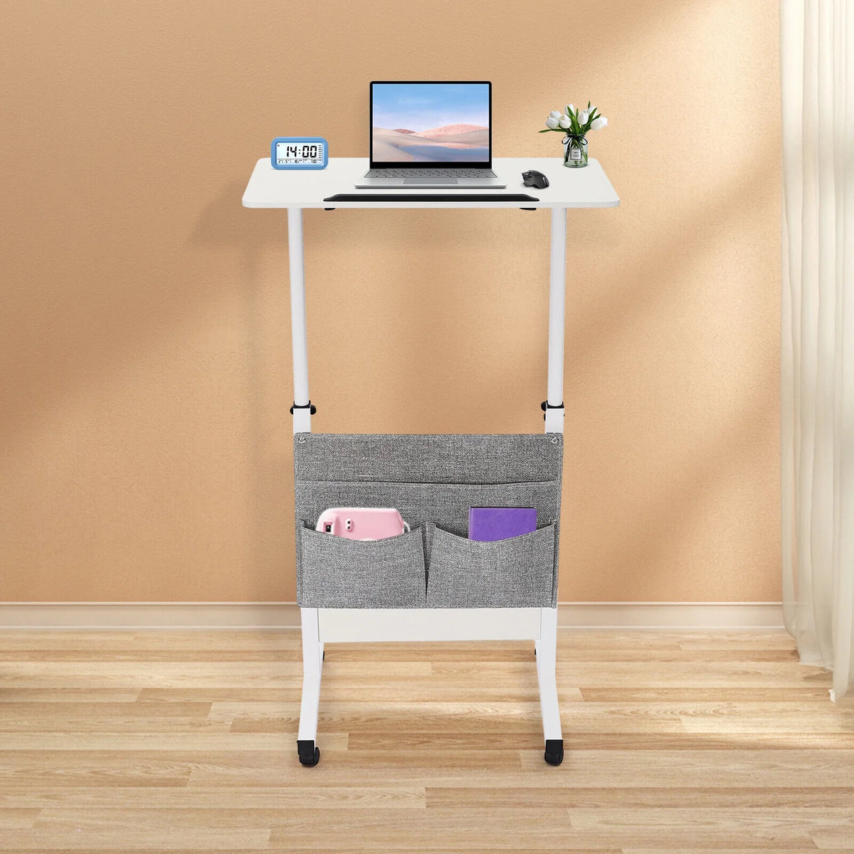 Adjustable Rolling Laptop Desk with Storage Q254