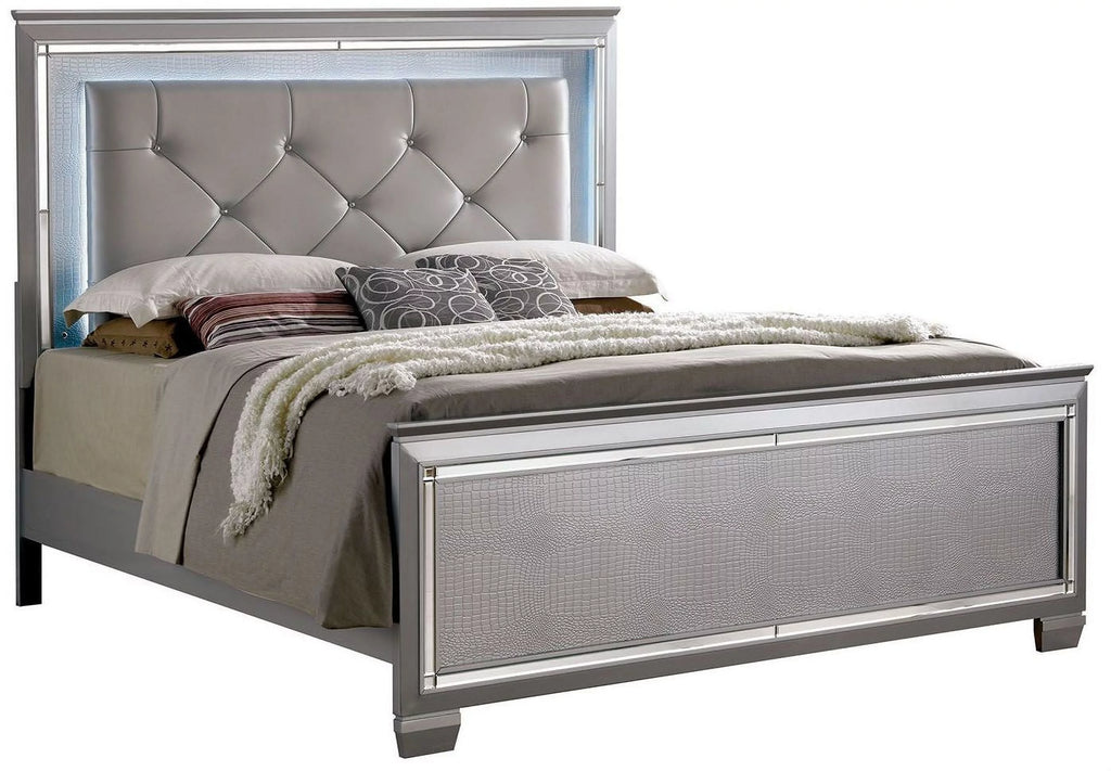 California King Size Leatherette Tufted Bed with LED D1614