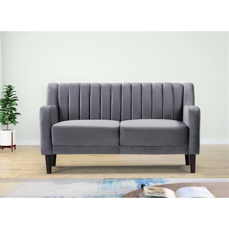 Grey Velvet Square Arms Loveseat C2868