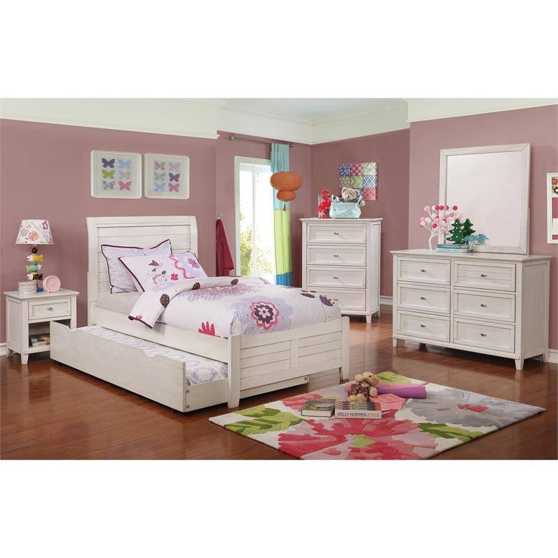 Solid Wood Kids Trundle in Antique White S33436