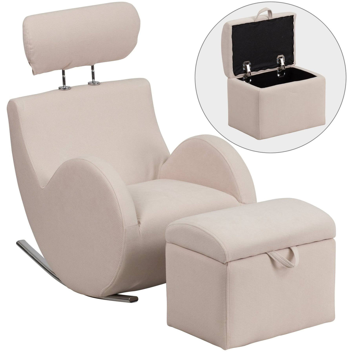 Black Fabric Rocking Chair with Storage Ottoman S683