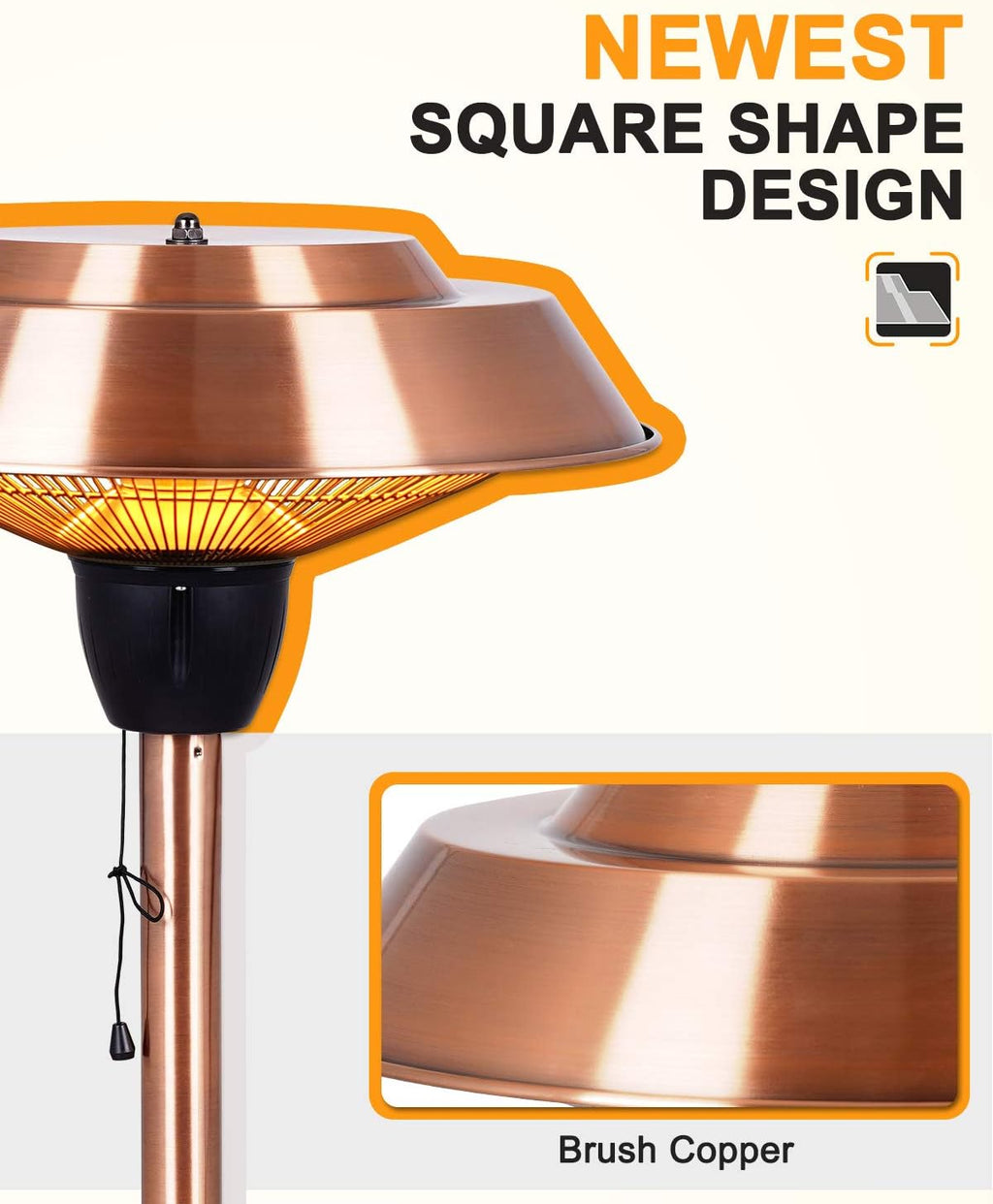 1500W Infrared Electric Patio Heater with Brush Copper Finished U155