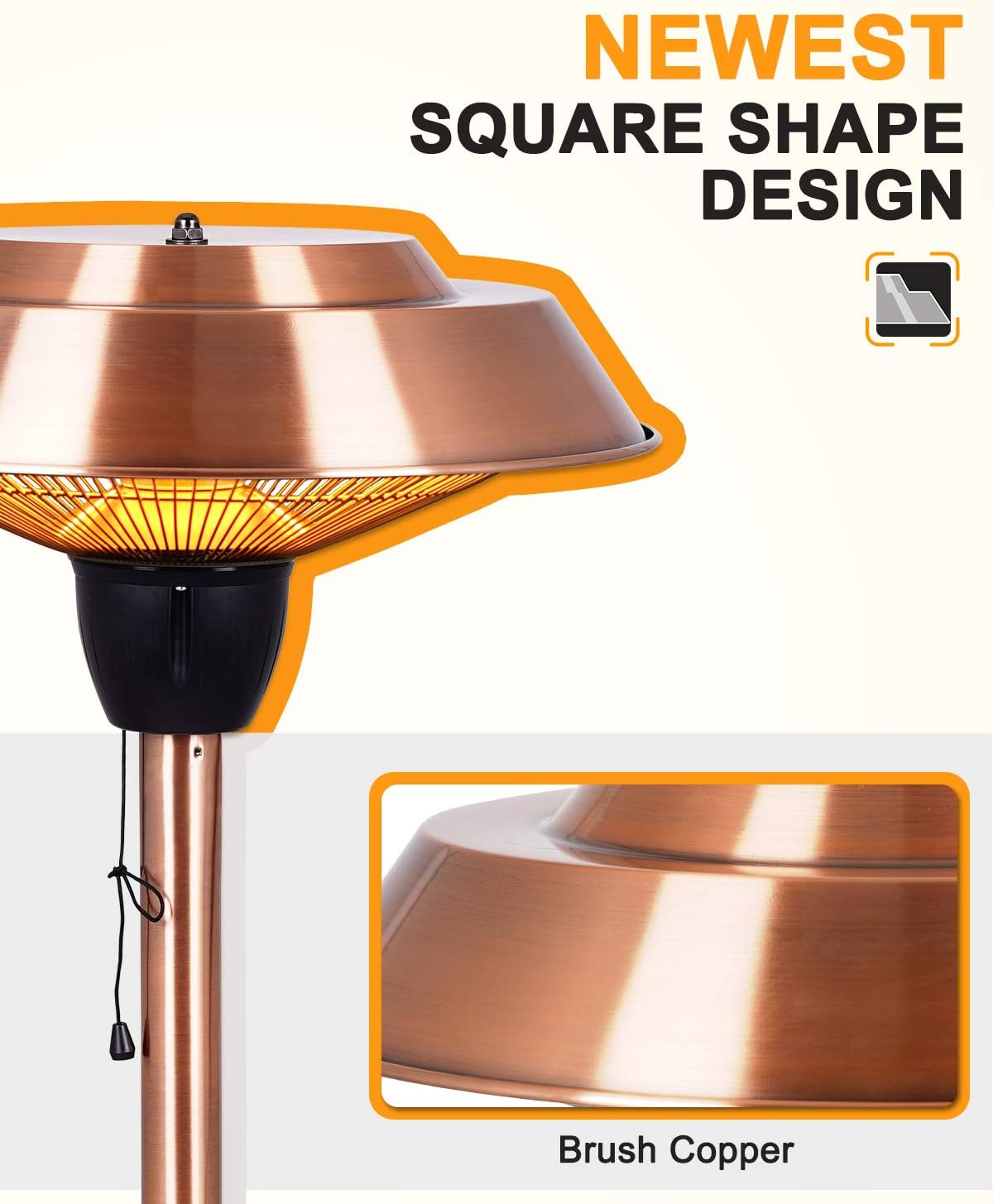 1500W Infrared Electric Patio Heater with Brush Copper Finished U155