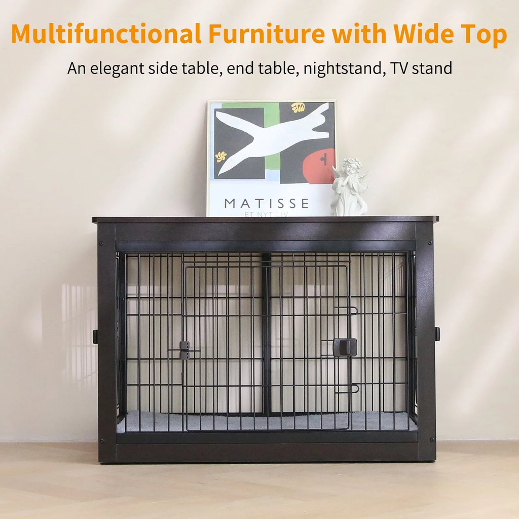 Black Dog Crate Furniture with Dog Mat G44731