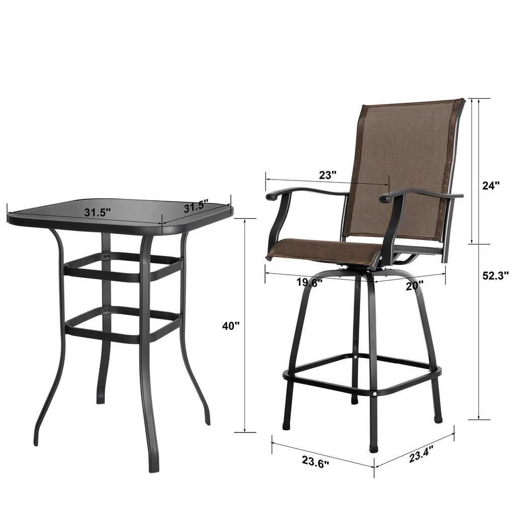 5 Piece Patio Bistro Set with Tempered Glass Table J294