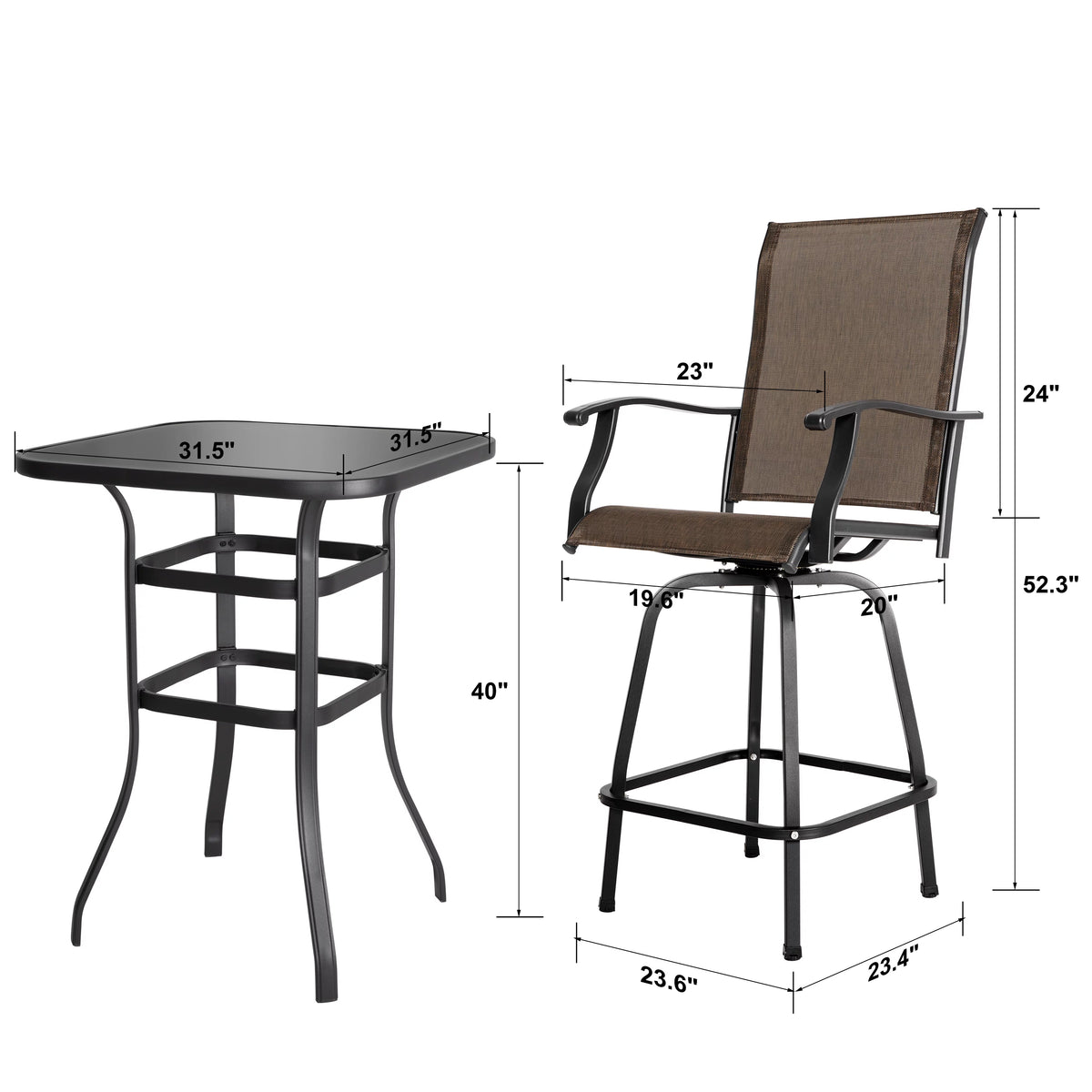 5 Piece Patio Bistro Set with Tempered Glass Table J294