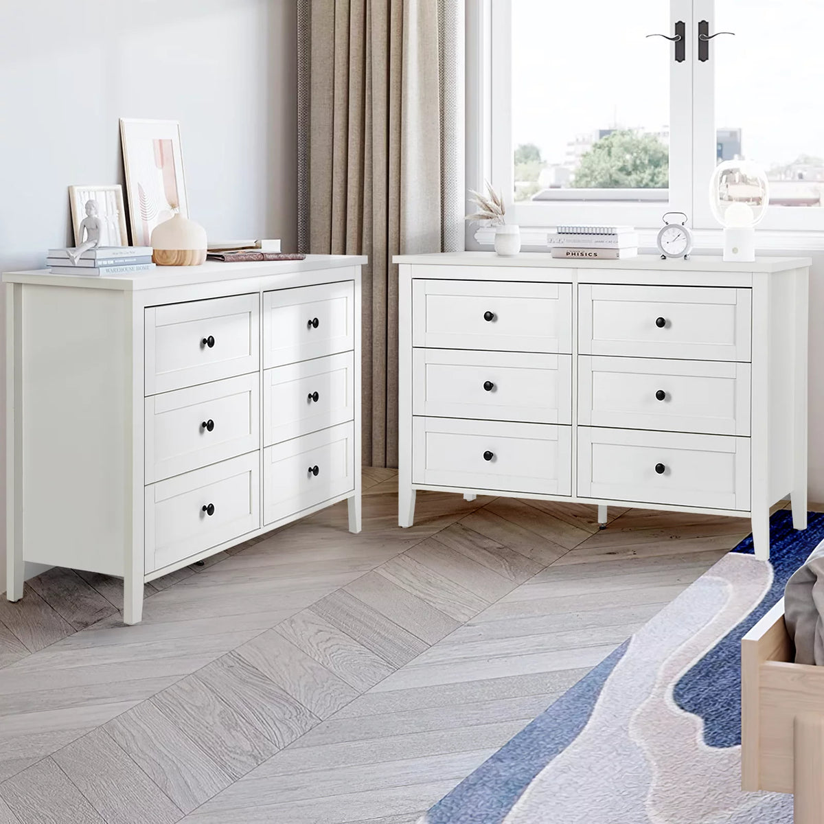 White 6 Drawer Wood Dresser with Metal Knobs Z969274