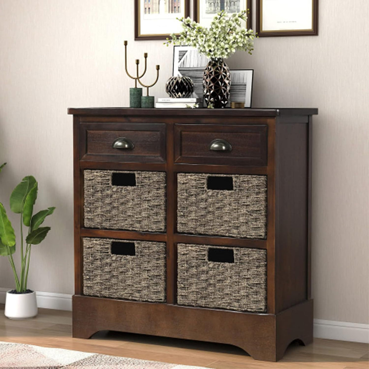 Antique Navy Wood Storage Chest with 2 Drawers and 4 Baskets Z13455
