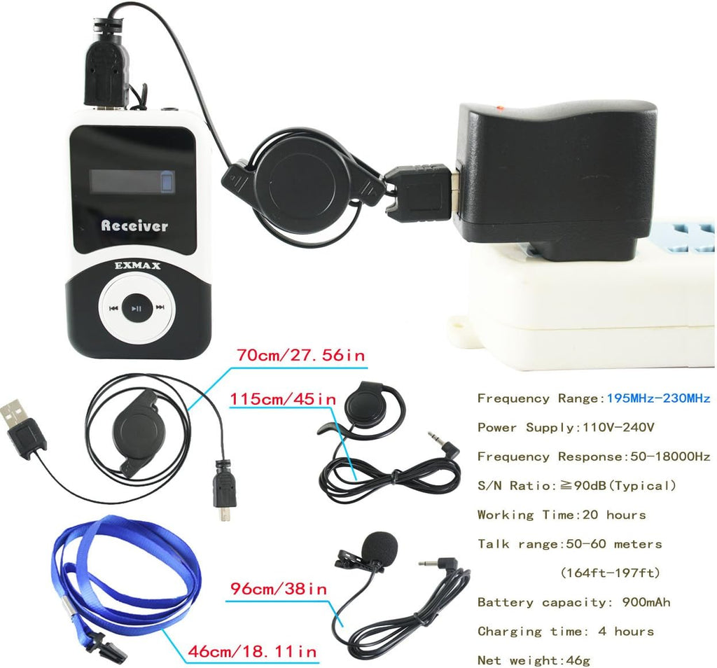 Wireless Tour Guide System with Lavalier Microphone (1 Transmitter 3 Receivers) P791268