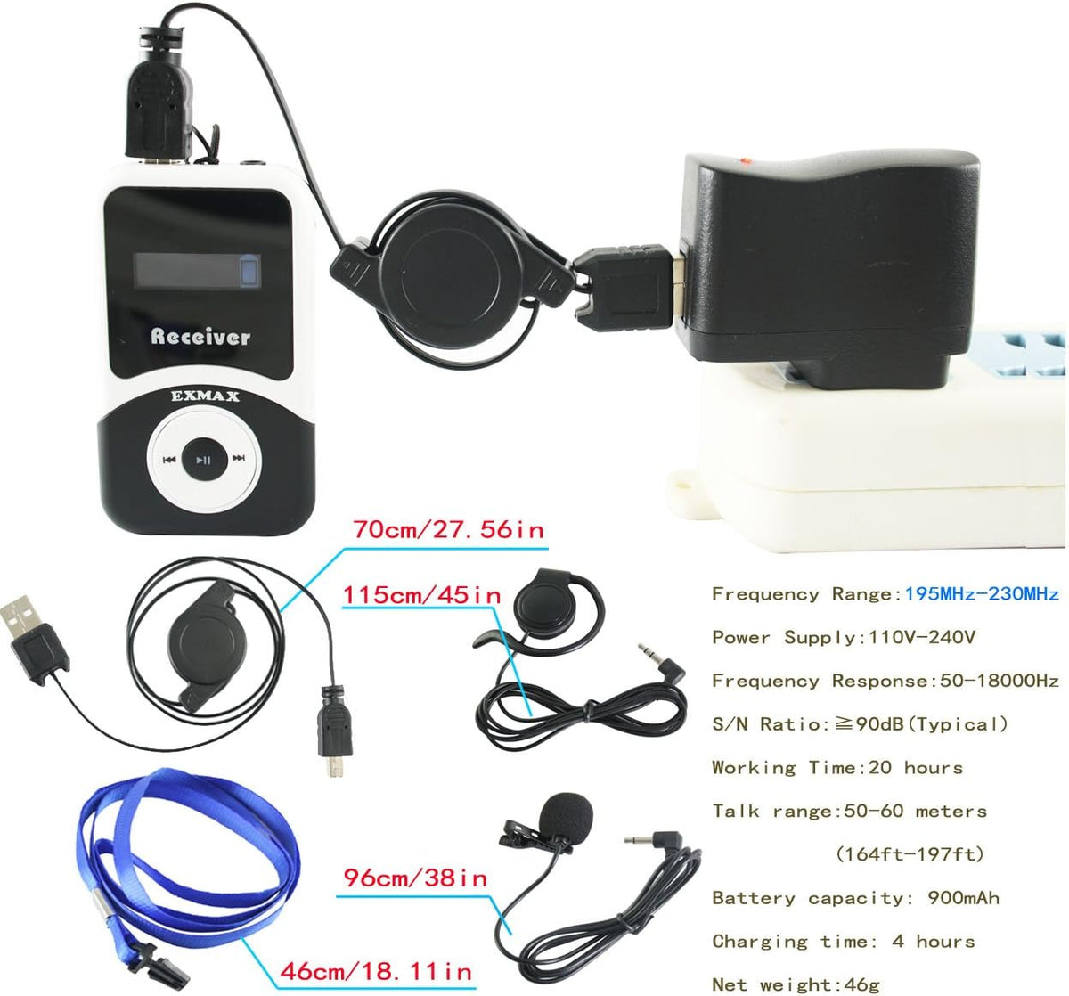 Wireless Tour Guide System with Lavalier Microphone (1 Transmitter 3 Receivers) P791268