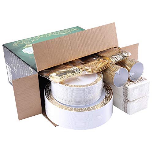 350 Ct Gold Plastic Dinnerware Set L73372