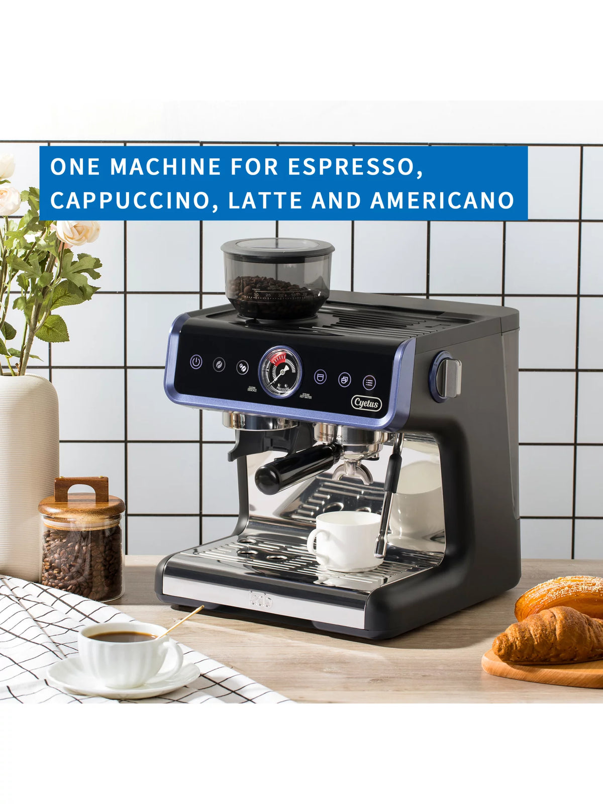 All in One Espresso Machine with Coffee Grinder and Milk Steam Wand Q89449