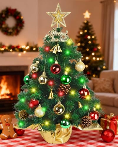 24 Inch Green Artificial Tabletop Christmas Tree with LED Lights F492187