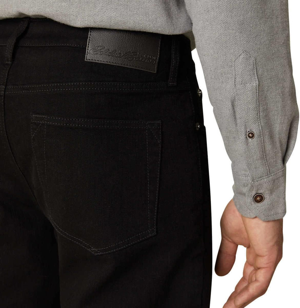 Black Flannel Lined Denim Straight Pants O503