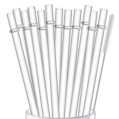 12-Pack Reusable Hard Plastic Clear Straws 10.5 in x 0.3 in with Cleaning Brush J8975