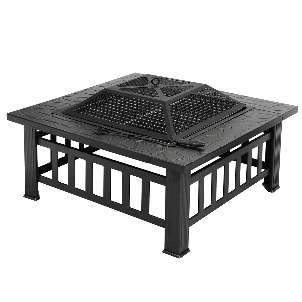 32 Square Wood Black Finish Steel Fire Pit A19743