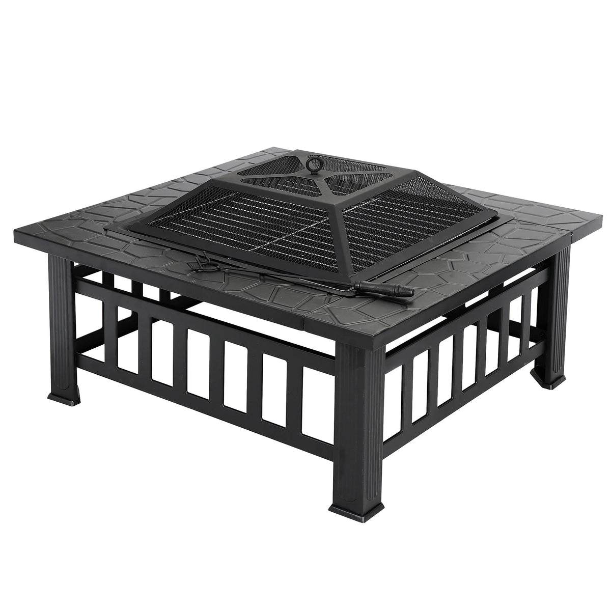 32 Square Wood Black Finish Steel Fire Pit A19743