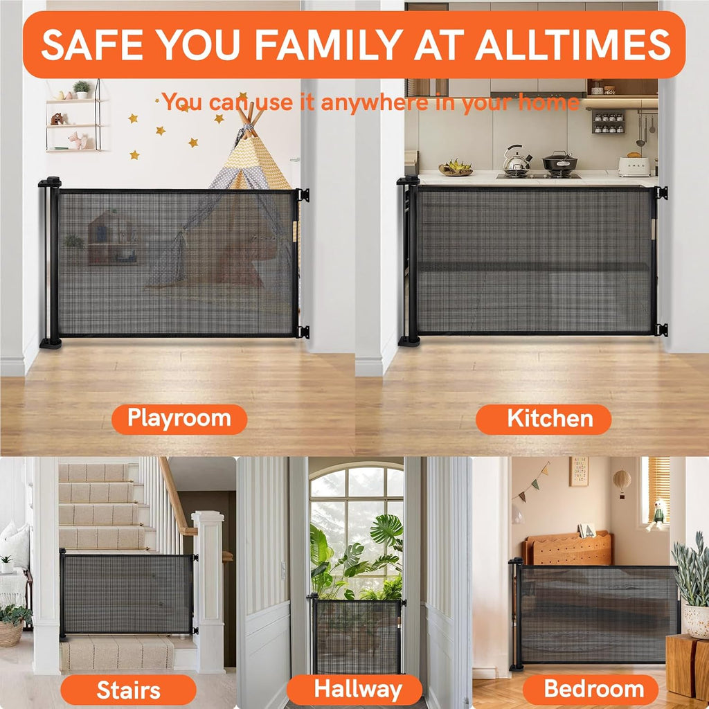 Black Retractable Baby Pet Gate, 31" Tall, Extends to 71" Wide G9054