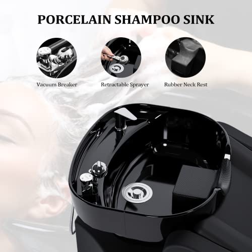 Shampoo Backwash Unit with Large Porcelain Bowl Salon Sink Hair Wash Chair Shampoo Station F95871