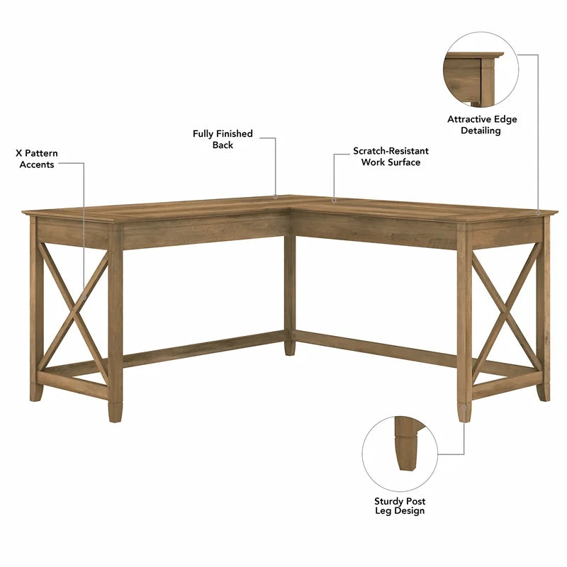 Reclaimed Pine Engineered Wood L Desk with Mobile File Cabinet J1499
