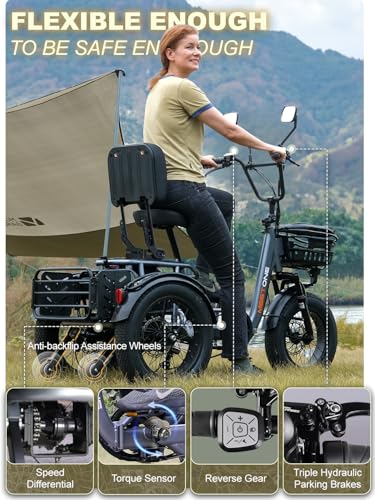 1200W 48V 20AH 18''×4'' Fat Tire Folding Electric Tricycle E81460