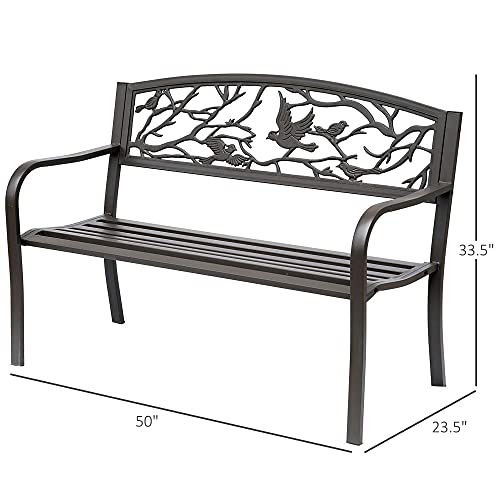 50" Animal Pattern Cast Steel Metal Garden Bench X54839