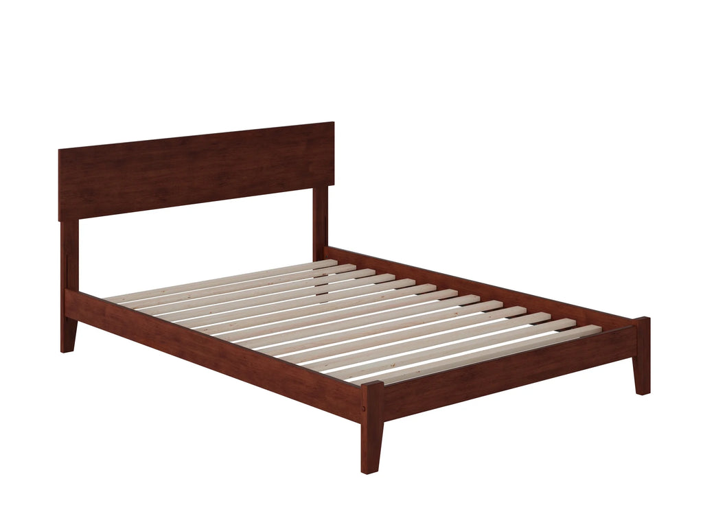 Walnut Wood Platform Bed Frame with Panel Headboard K42169