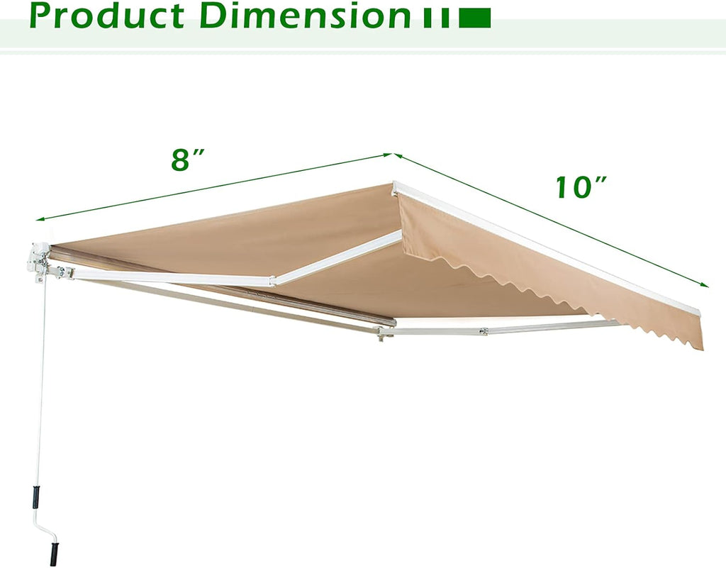8.2'×6.5' Retractable Patio Awning with Manual Crank Handle, Beige G2123