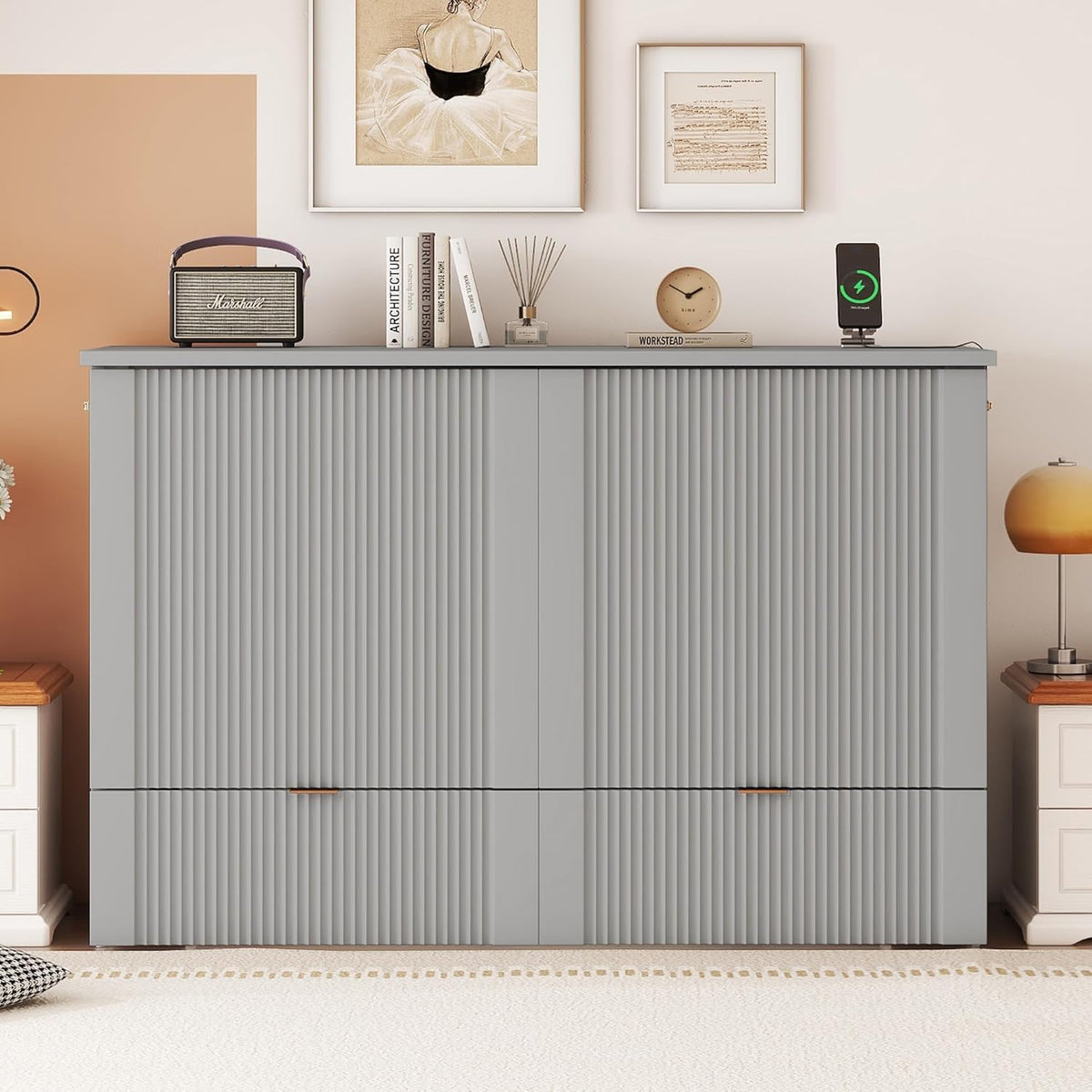 Gray Full Size Murphy Bed with Storage Drawers G801048