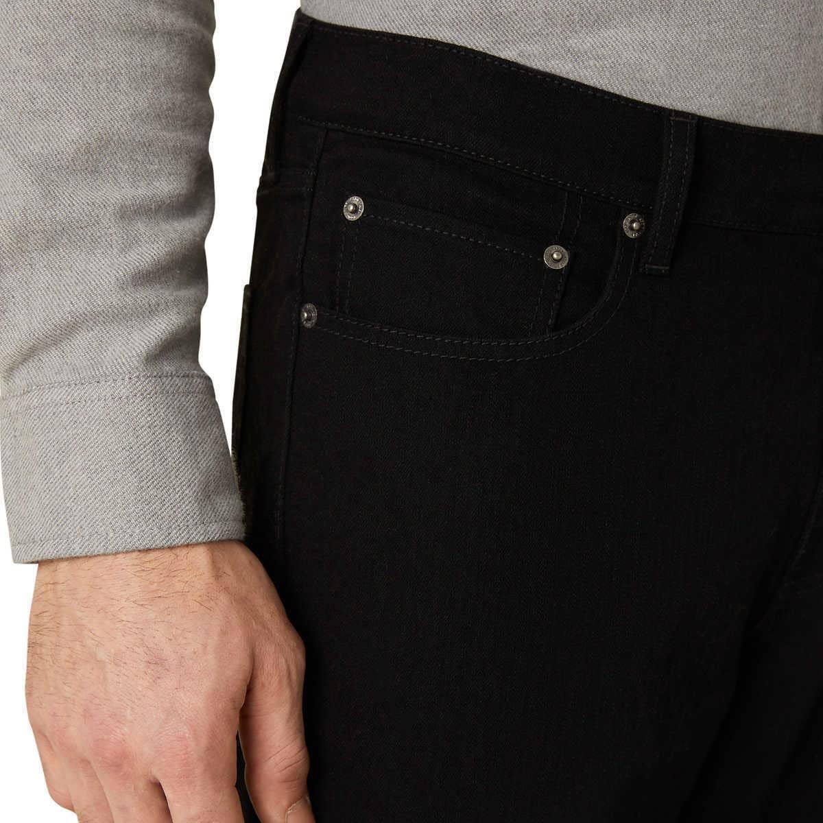 Black Flannel Lined Denim Straight Pants O503