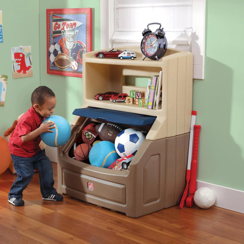 Brown and Blue 38" Tall Plastic Toddler Bookcase and Toy Storage A697523