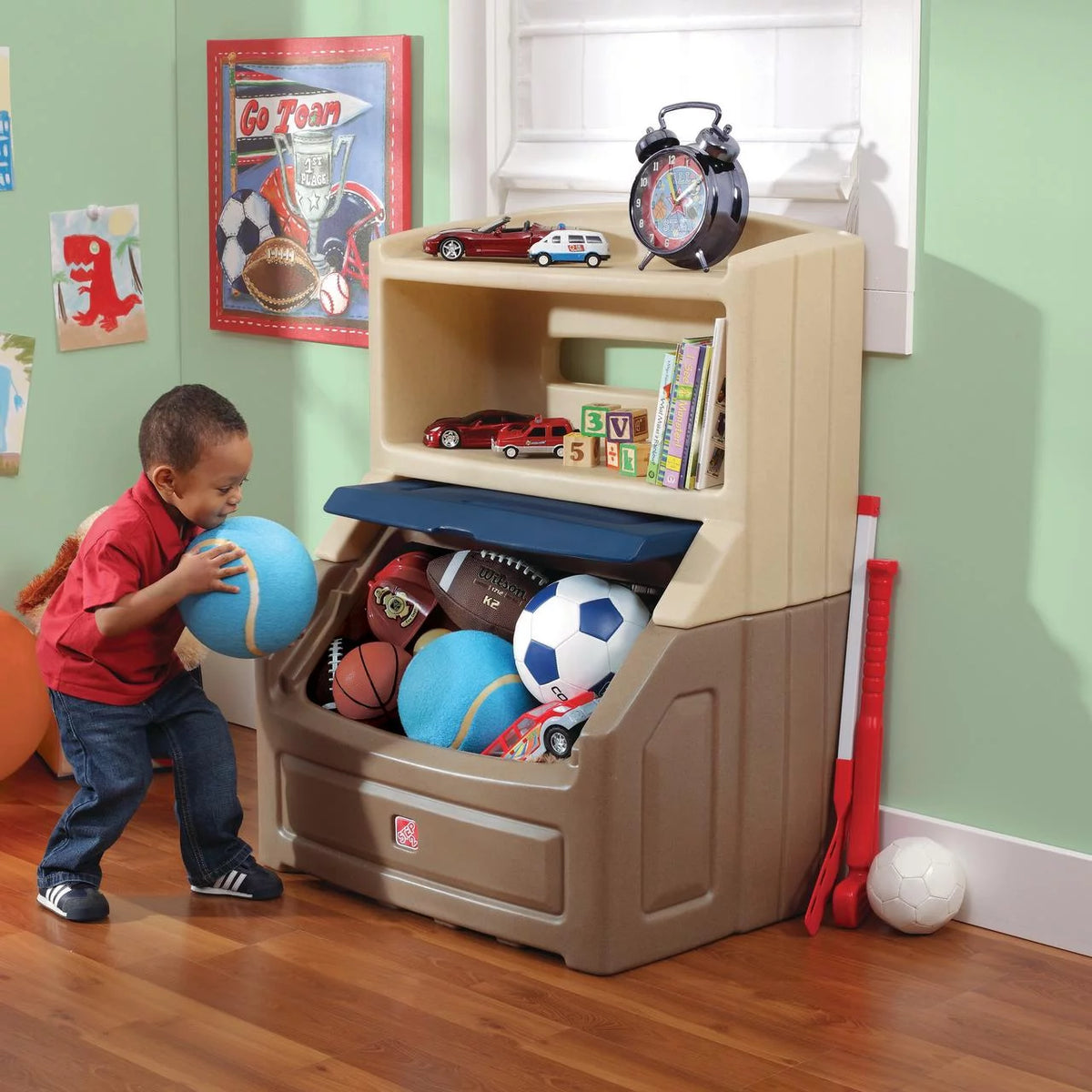Brown and Blue 38" Tall Plastic Toddler Bookcase and Toy Storage A697523
