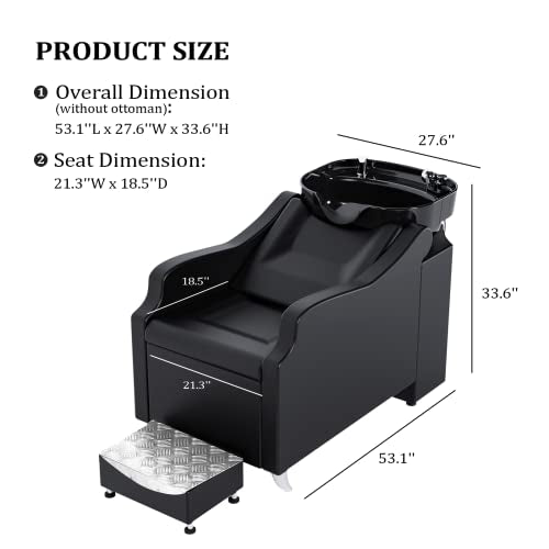 Shampoo Backwash Unit with Large Porcelain Bowl Salon Sink Hair Wash Chair Shampoo Station F95871