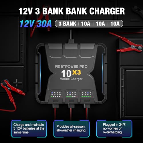 30A 12V Waterproof Onboard Battery Charger for SLA/AGM, Lithium, Calcium & Deep-Cycle Battery M704351