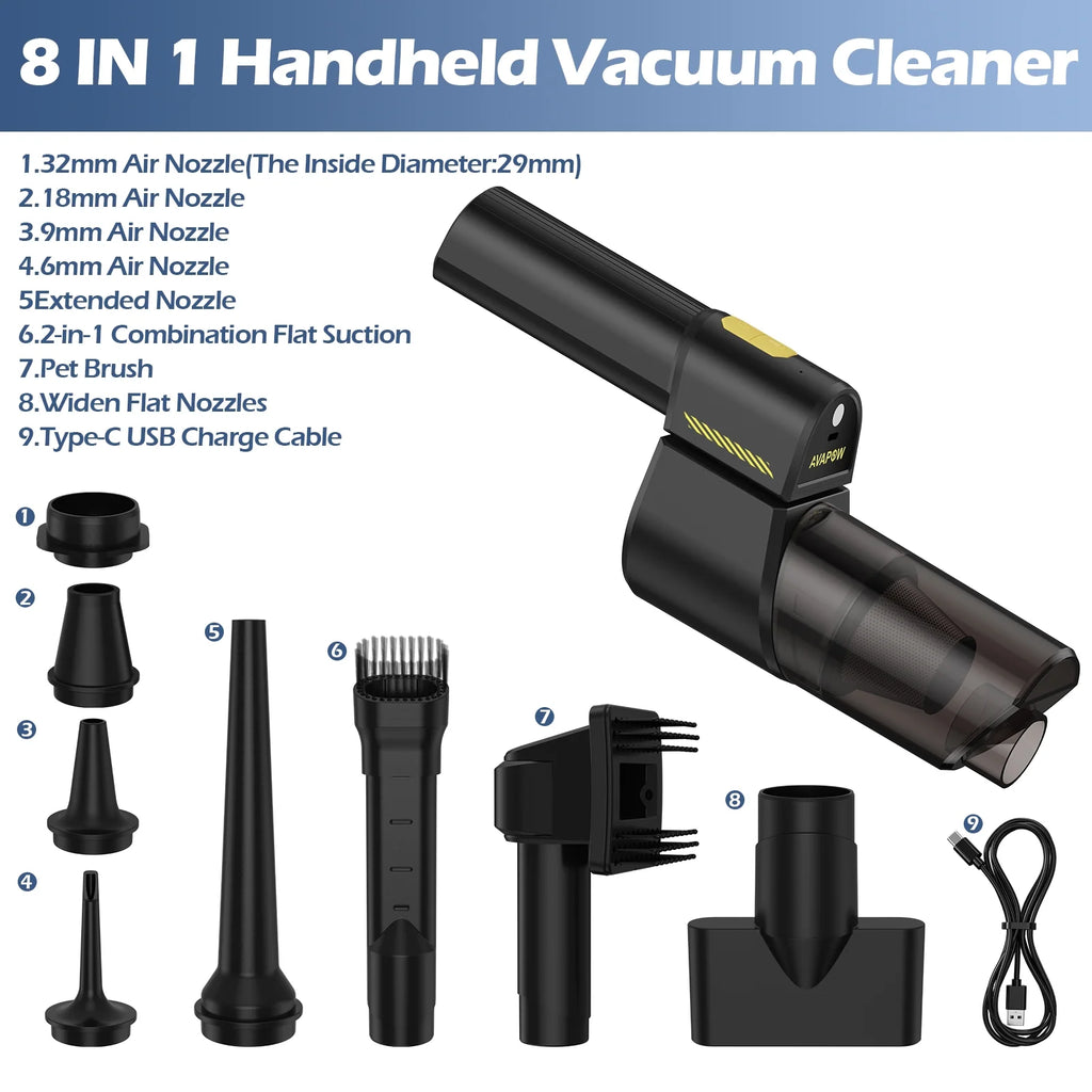 8 in 1 Cordless Car Vacuum 18000 PA Portable Hand Vacuum with 8 Nozzles Q87259