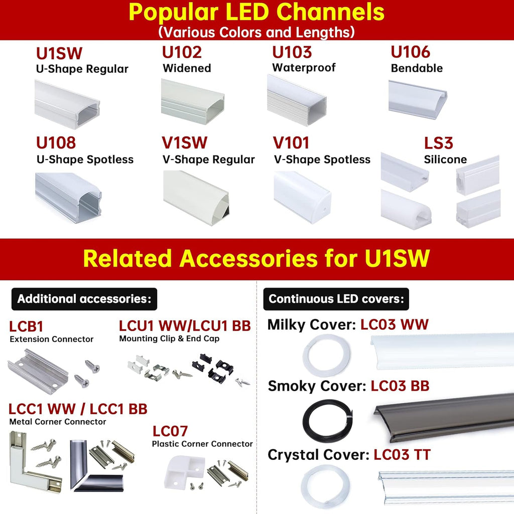 10Pack 3.3FT Black LED Channel System with Clear Cover Lens Aluminum Extrusion Track Housing Profile U Shape P7470