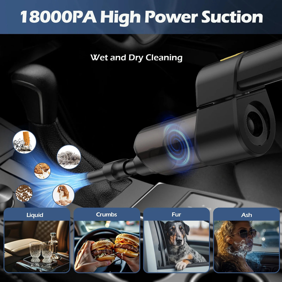 8 in 1 Cordless Car Vacuum 18000 PA Portable Hand Vacuum with 8 Nozzles Q87259