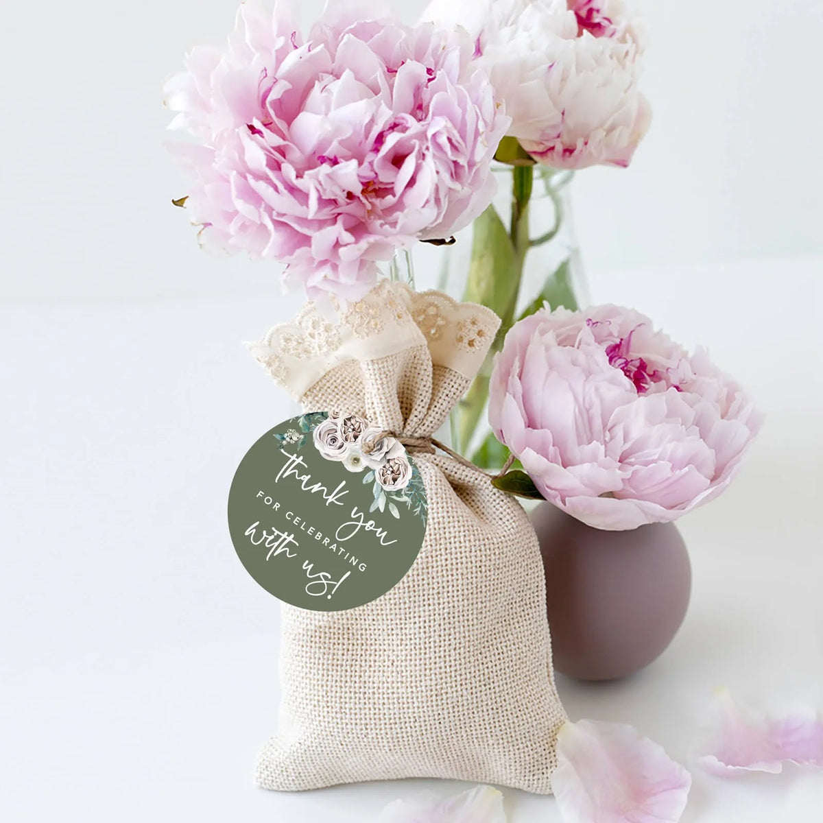 Sage Green Cream Floral Blossoms Round Gift Tags, 24-Pk Z800