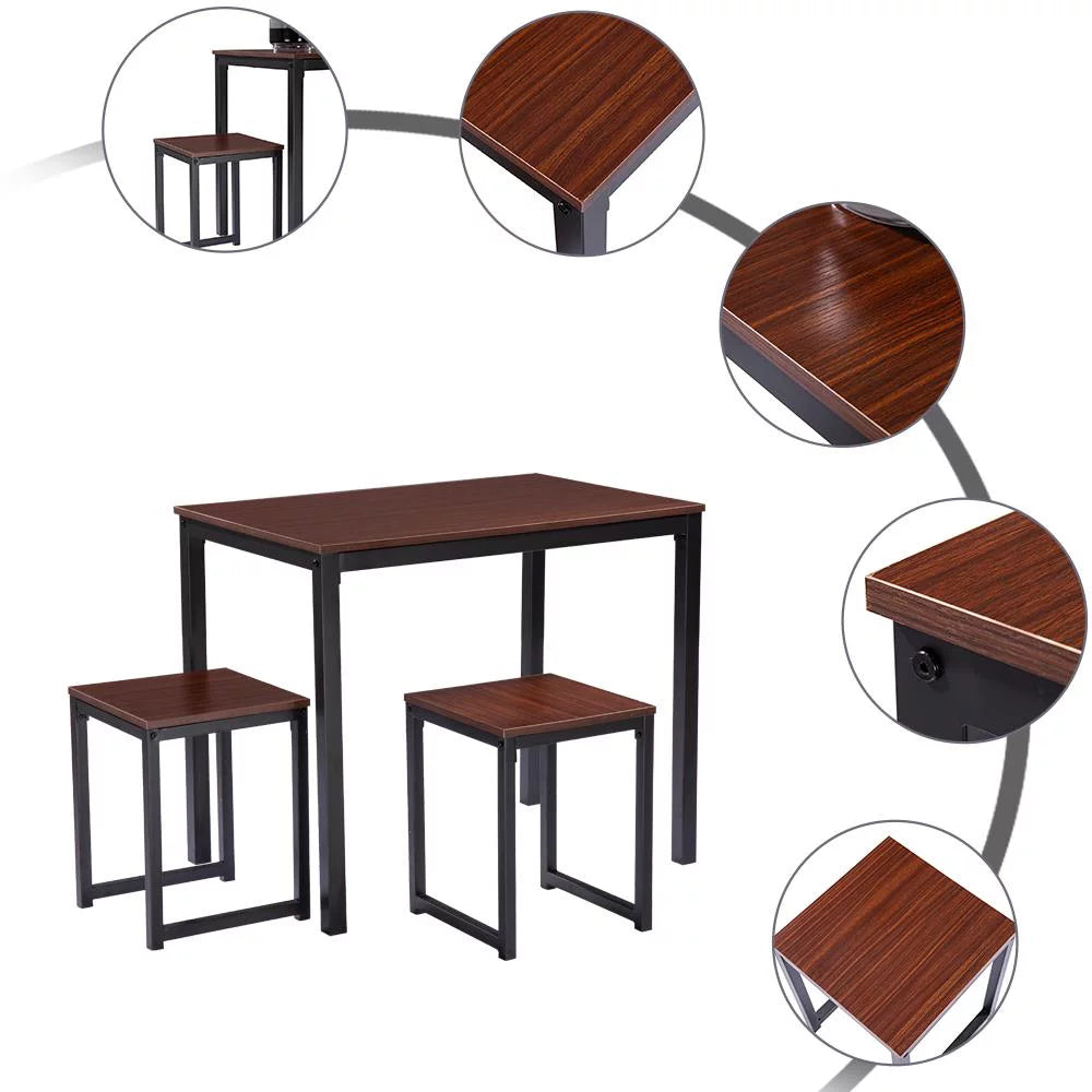 3 Piece Walnut Dining Table with Two Stools X225935