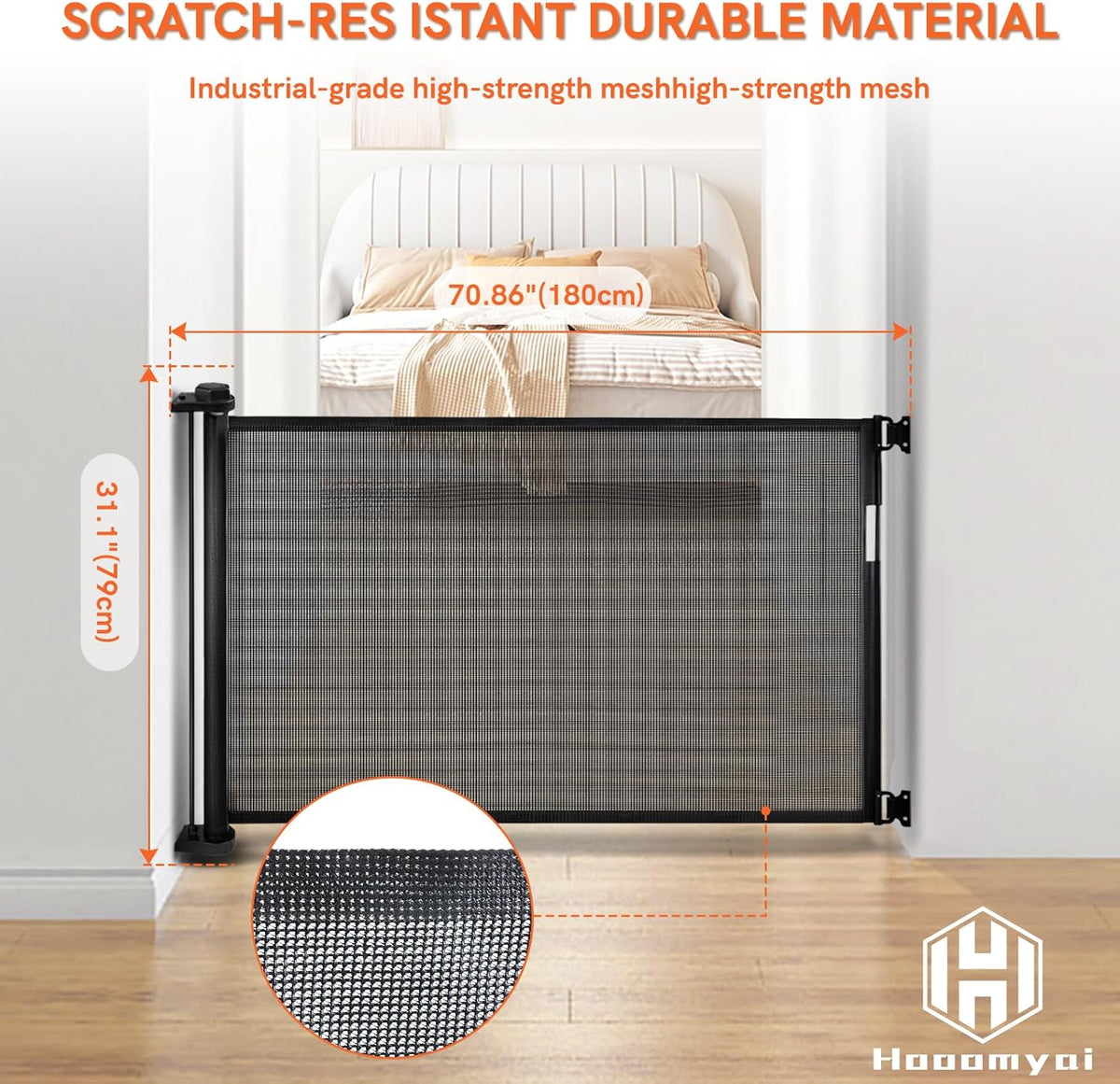 Black Retractable Baby Pet Gate, 31" Tall, Extends to 71" Wide G9054