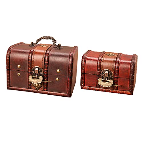 Antique Wooden Jewelry Storage Trunk Box With Metal Lock P8514