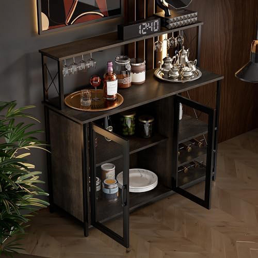 Dark Brown Wine Cabinet with Removable Wine Rack and Glass Holder Q9049