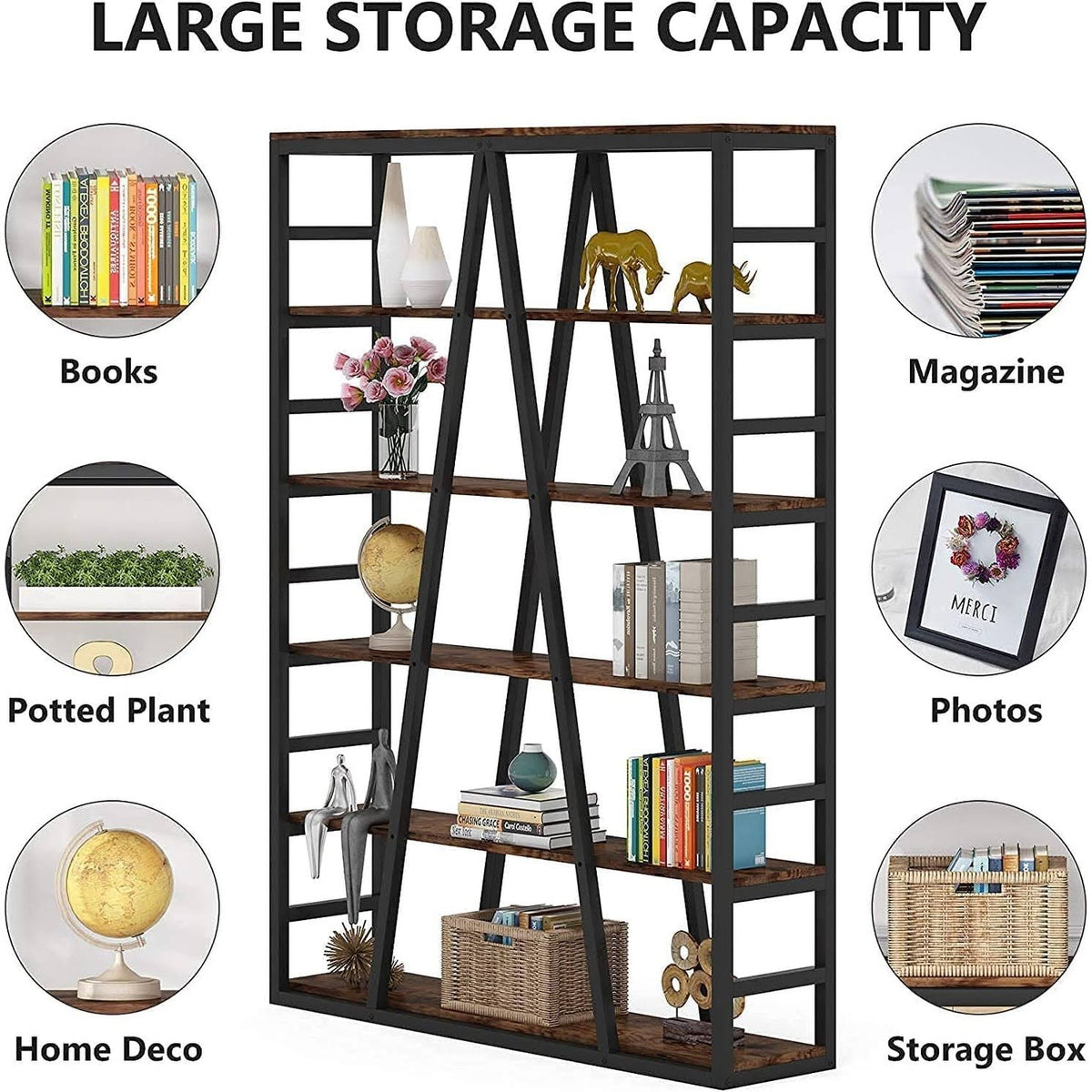 White 6 Tier Industrial Bookshelf V469163