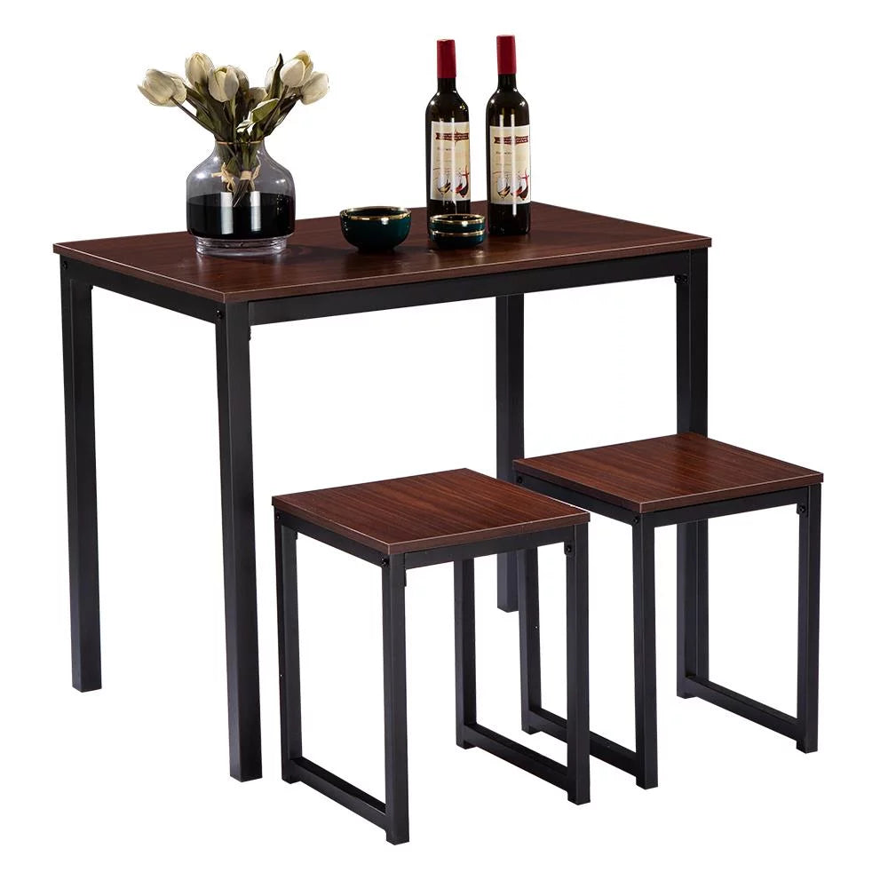3 Piece Walnut Dining Table with Two Stools X225935