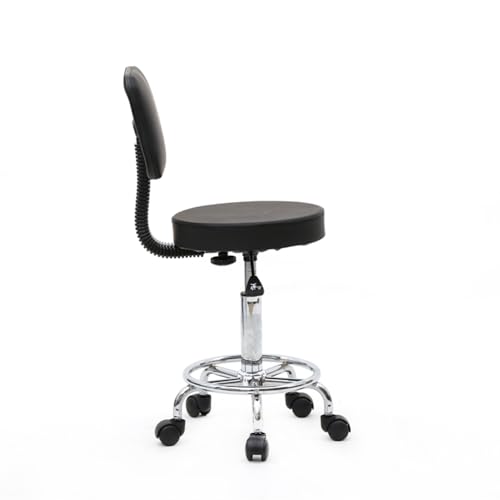 White Round Adjustable Swivel Rolling Stool Chair with Wheels A3607