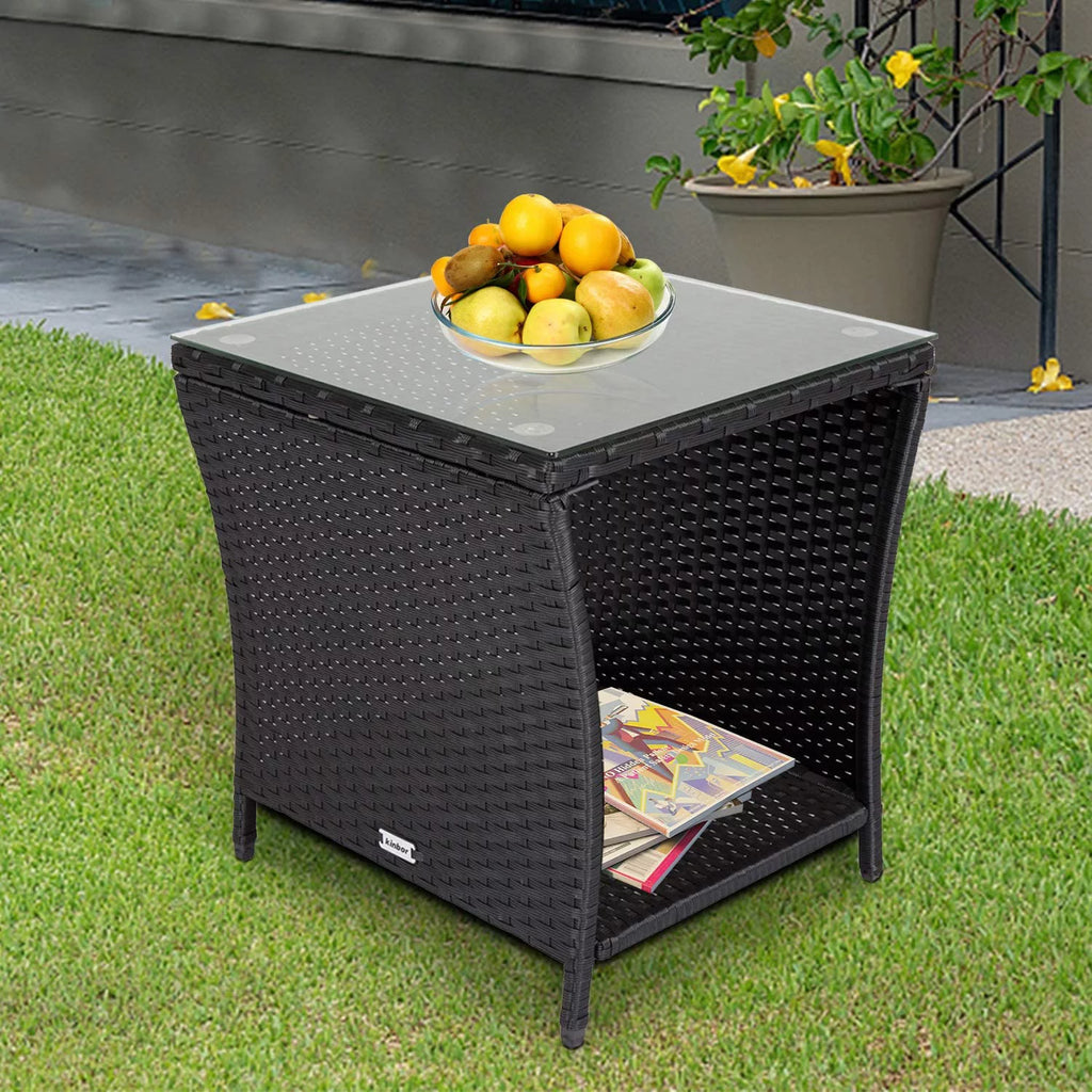 Black Wicker Square Side Table with Storage V1081