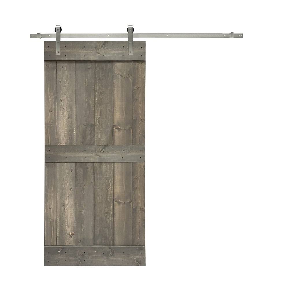 30 in. x 84 in. Solid Walnut Stained Pine Wood Interior Sliding Barn Door with Hardware Kit Q588102