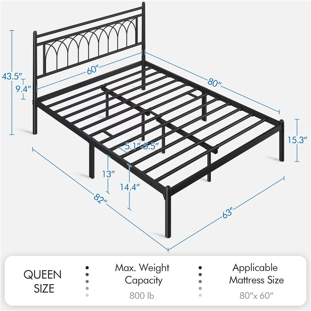 Queen Black Metal Bed Frame with Headboard R522582