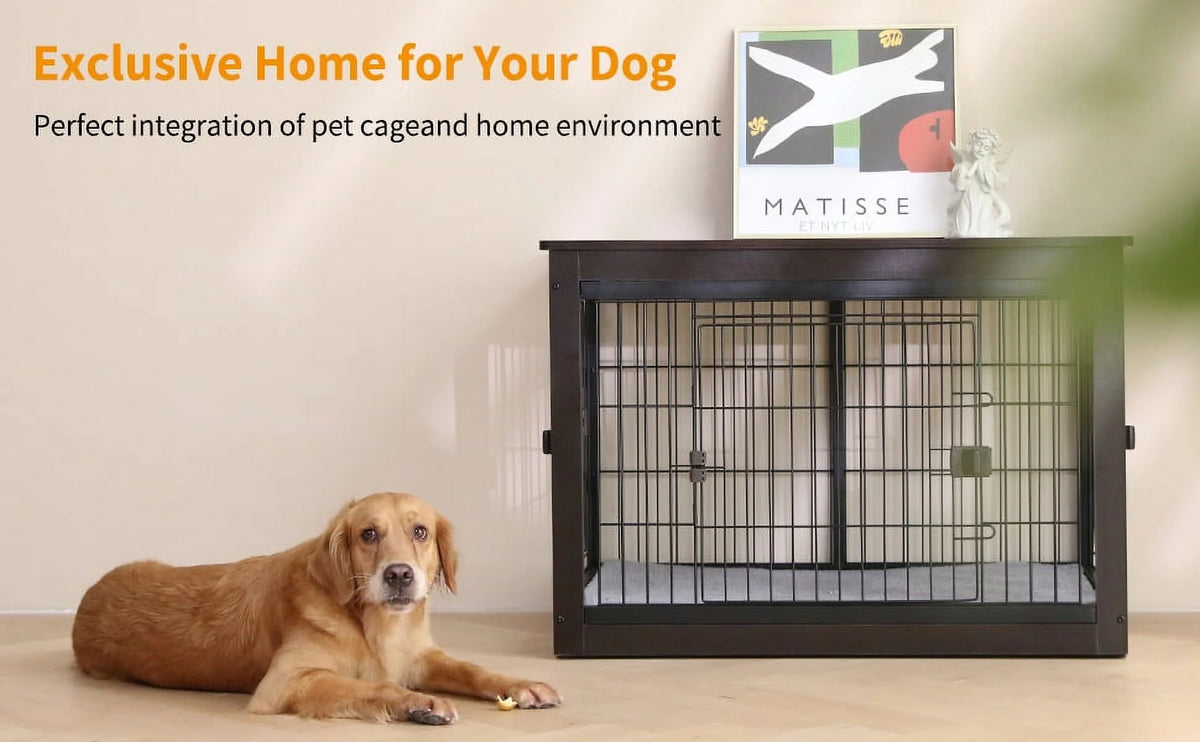 Black Dog Crate Furniture with Dog Mat G44731